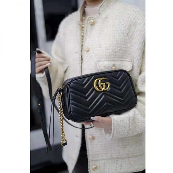 Gucci GG Women GG Marmont Small Matelassé Shoulder Bag Black Double G (19)