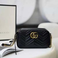 Gucci GG Women GG Marmont Small Matelassé Shoulder Bag Black Double G