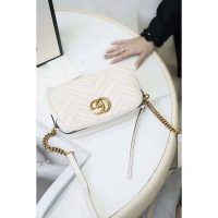 Gucci GG Women GG Marmont Small Matelassé Shoulder Bag White Double G