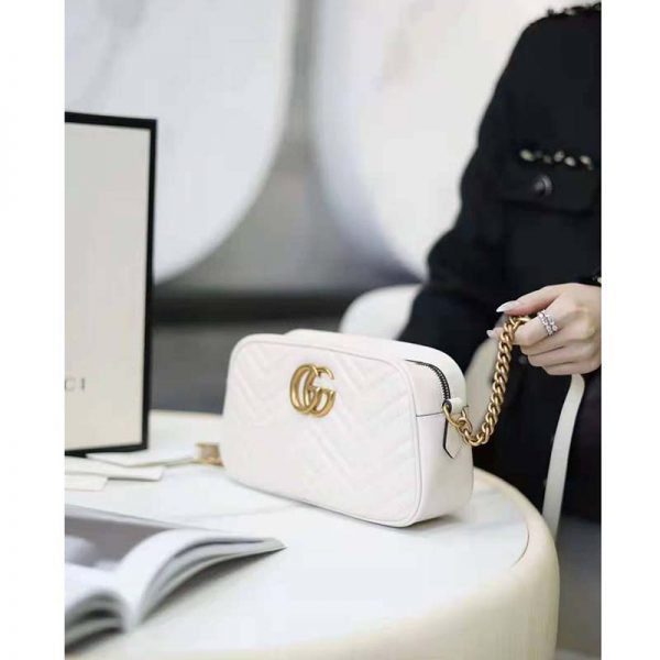 Gucci GG Women GG Marmont Small Matelassé Shoulder Bag White Double G (2)