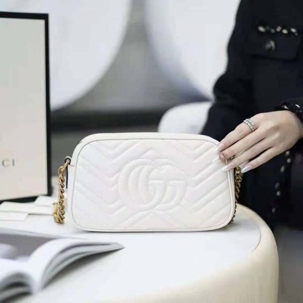 Gucci GG Women GG Marmont Small Matelassé Shoulder Bag White Double G (8)
