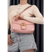 Gucci GG Women GG Marmont Small Pink Matelassé Shoulder Bag Double G
