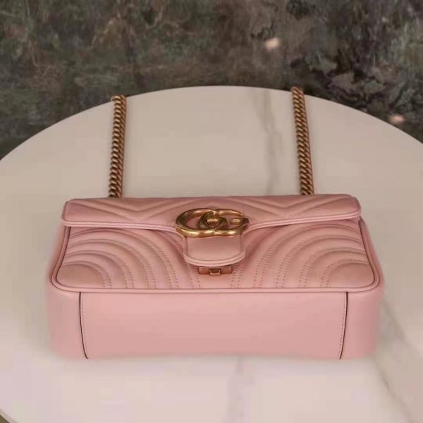 Gucci GG Women GG Marmont Small Pink Matelassé Shoulder Bag Double G (10)