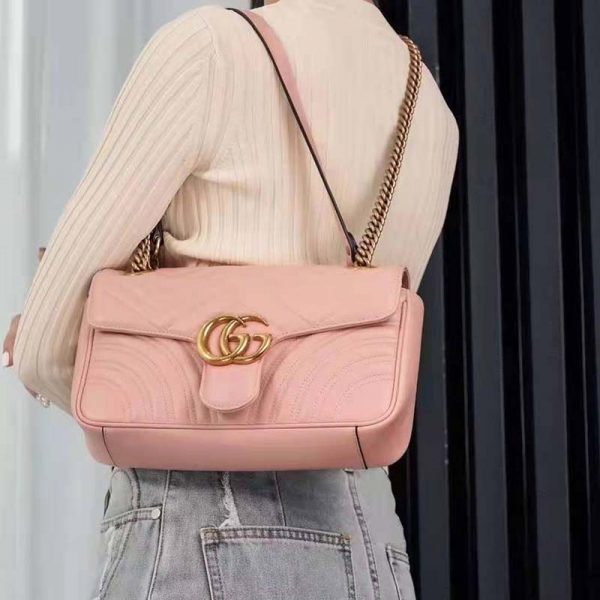 Gucci GG Women GG Marmont Small Pink Matelassé Shoulder Bag Double G (11)