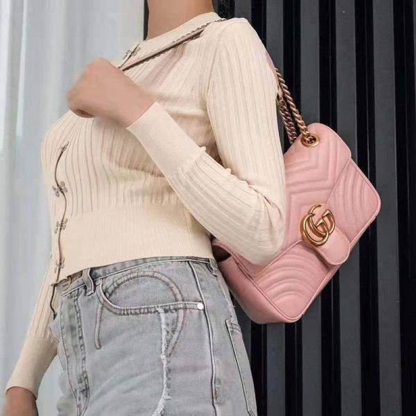 Gucci GG Women GG Marmont Small Pink Matelassé Shoulder Bag Double G (12)