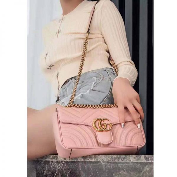 Gucci GG Women GG Marmont Small Pink Matelassé Shoulder Bag Double G (15)