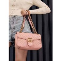 Gucci GG Women GG Marmont Small Pink Matelassé Shoulder Bag Double G