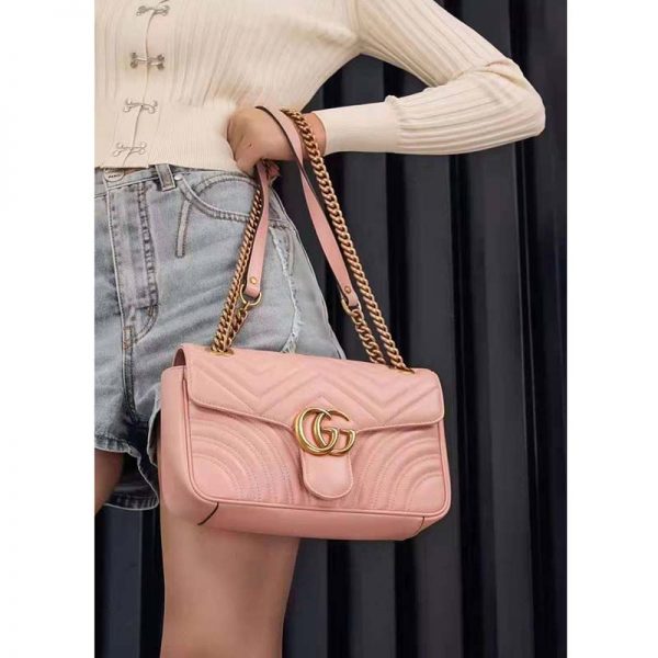 Gucci GG Women GG Marmont Small Pink Matelassé Shoulder Bag Double G (16)