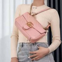 Gucci GG Women GG Marmont Small Pink Matelassé Shoulder Bag Double G