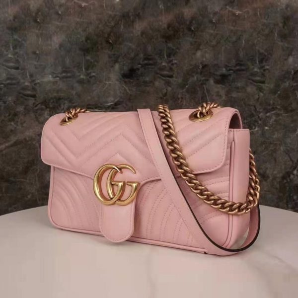Gucci GG Women GG Marmont Small Pink Matelassé Shoulder Bag Double G (2)