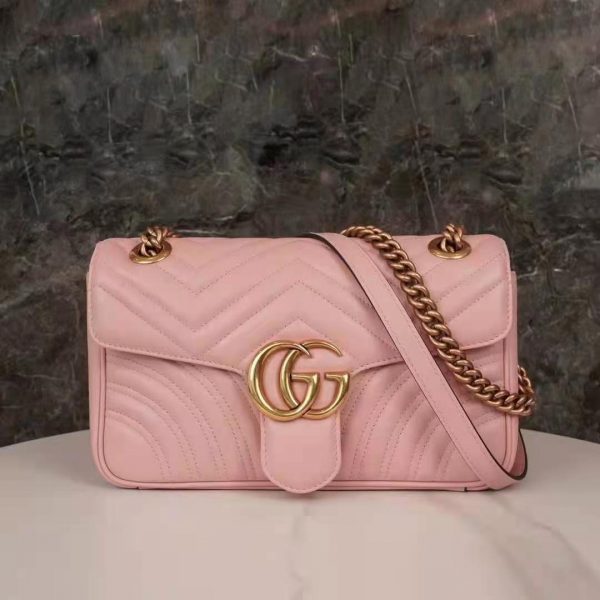 Gucci GG Women GG Marmont Small Pink Matelassé Shoulder Bag Double G (20)