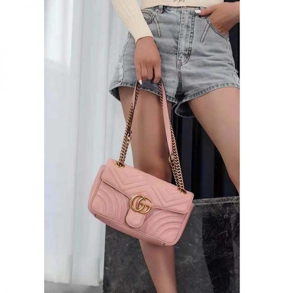 Gucci GG Women GG Marmont Small Pink Matelassé Shoulder Bag Double G (21)