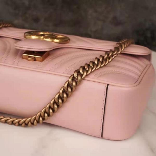 Gucci GG Women GG Marmont Small Pink Matelassé Shoulder Bag Double G (9)