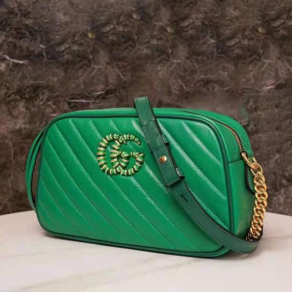 Gucci GG Women GG Marmont Small Shoulder Bag Bright Green Diagonal Matelassé (1)