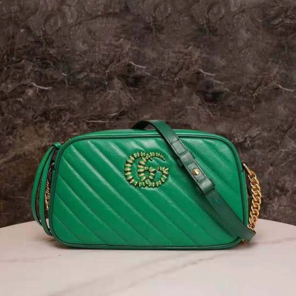 Gucci GG Women GG Marmont Small Shoulder Bag Bright Green Diagonal Matelassé (14)