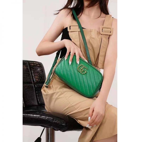 Gucci GG Women GG Marmont Small Shoulder Bag Bright Green Diagonal Matelassé (8)