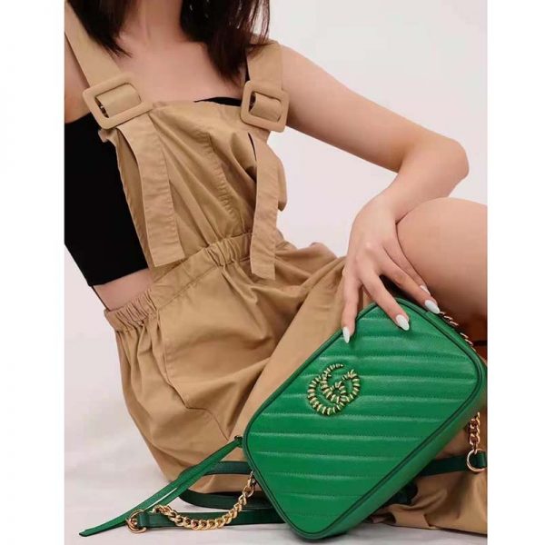 Gucci GG Women GG Marmont Small Shoulder Bag Bright Green Diagonal Matelassé (9)