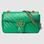 Gucci GG Women GG Marmont Small Shoulder Bag Bright Green Diagonal Matelassé Leather