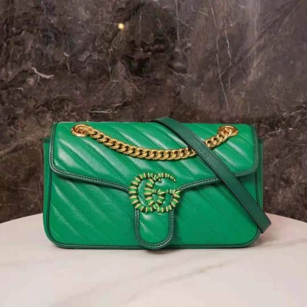 Gucci GG Women GG Marmont Small Shoulder Bag Bright Green Diagonal Matelassé Leather (11)