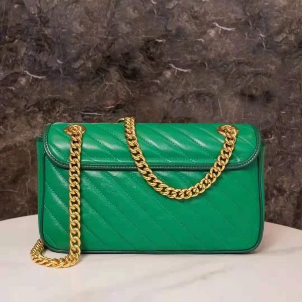 Gucci GG Women GG Marmont Small Shoulder Bag Bright Green Diagonal Matelassé Leather (12)
