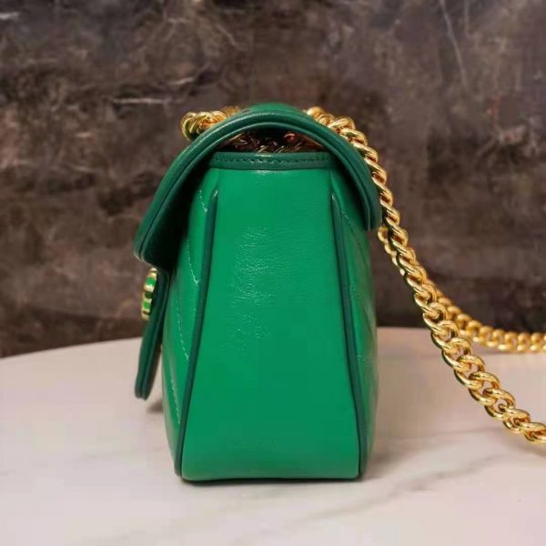 Gucci GG Women GG Marmont Small Shoulder Bag Bright Green Diagonal Matelassé Leather (13)