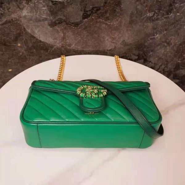 Gucci GG Women GG Marmont Small Shoulder Bag Bright Green Diagonal Matelassé Leather (14)
