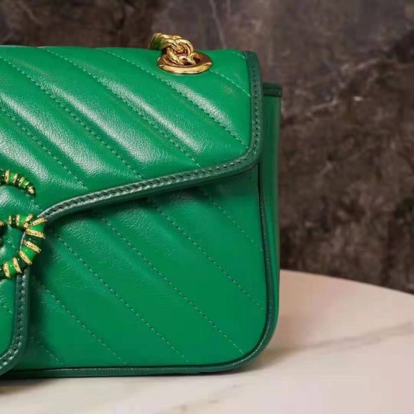 Gucci GG Women GG Marmont Small Shoulder Bag Bright Green Diagonal Matelassé Leather (15)