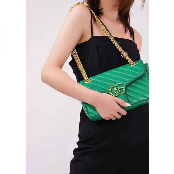 Gucci GG Women GG Marmont Small Shoulder Bag Bright Green Diagonal Matelassé Leather (2)