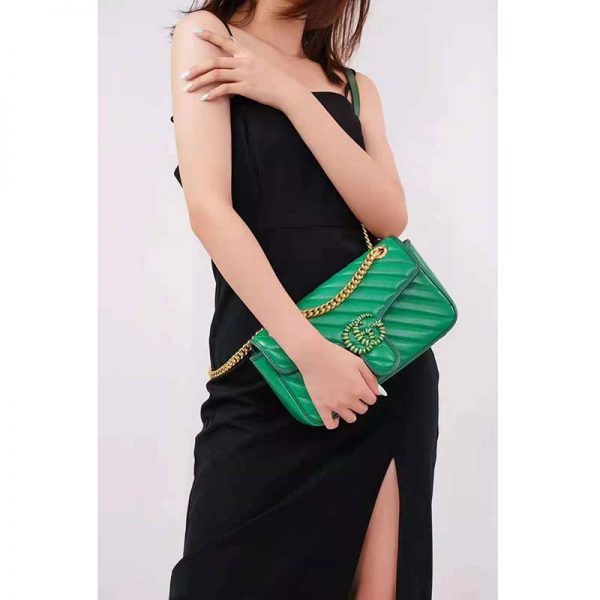 Gucci GG Women GG Marmont Small Shoulder Bag Bright Green Diagonal Matelassé Leather (3)