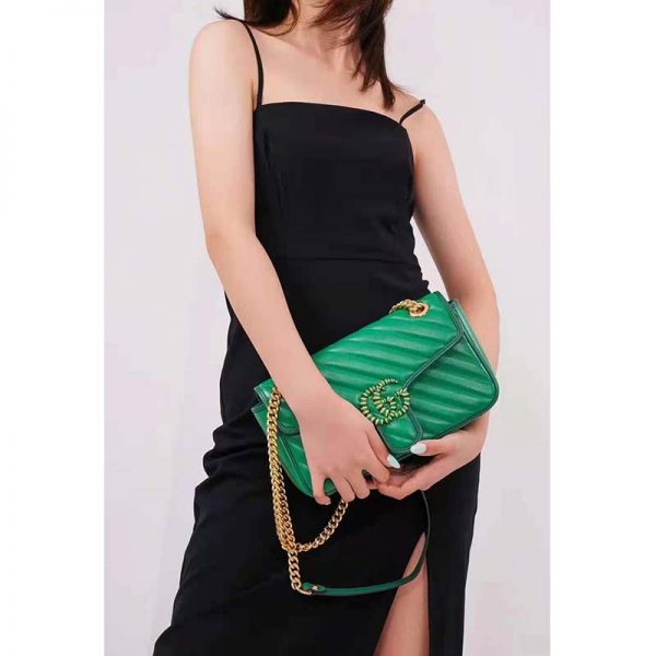 Gucci GG Women GG Marmont Small Shoulder Bag Bright Green Diagonal Matelassé Leather (4)