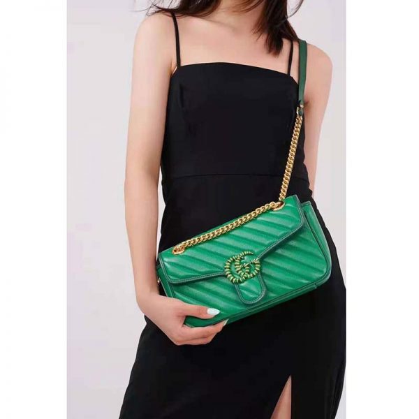 Gucci GG Women GG Marmont Small Shoulder Bag Bright Green Diagonal Matelassé Leather (5)