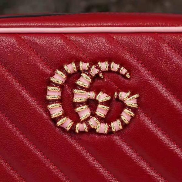 Gucci GG Women GG Marmont Small Shoulder Bag Dark Red Diagonal Matelassé Leather (1)