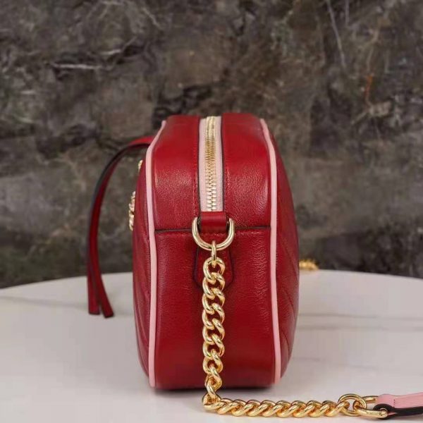 Gucci GG Women GG Marmont Small Shoulder Bag Dark Red Diagonal Matelassé Leather (10)