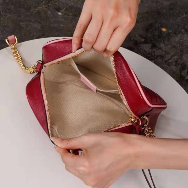 Gucci GG Women GG Marmont Small Shoulder Bag Dark Red Diagonal Matelassé Leather (12)