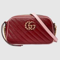 Gucci GG Women GG Marmont Small Shoulder Bag Dark Red Diagonal Matelassé Leather