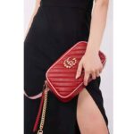 Gucci GG Women GG Marmont Small Shoulder Bag Dark Red Diagonal Matelassé Leather - Image 17