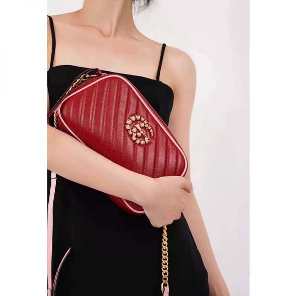 Gucci GG Women GG Marmont Small Shoulder Bag Dark Red Diagonal Matelassé Leather (17)