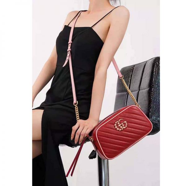 Gucci GG Women GG Marmont Small Shoulder Bag Dark Red Diagonal Matelassé Leather (18)