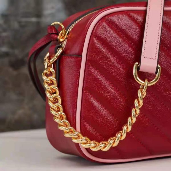 Gucci GG Women GG Marmont Small Shoulder Bag Dark Red Diagonal Matelassé Leather (3)