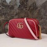 Gucci GG Women GG Marmont Small Shoulder Bag Dark Red Diagonal Matelassé Leather - Image 4