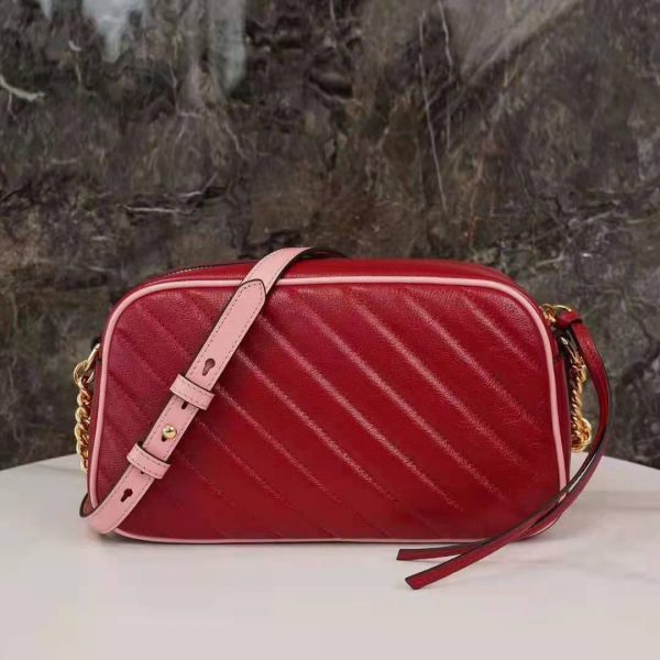 Gucci GG Women GG Marmont Small Shoulder Bag Dark Red Diagonal Matelassé Leather (9)