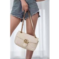 Gucci GG Women GG Marmont Small White Matelassé Shoulder Bag Double G