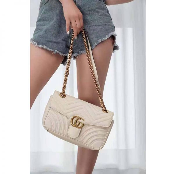 Gucci GG Women GG Marmont Small White Matelassé Shoulder Bag Double G (10)
