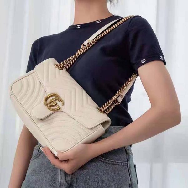 Gucci GG Women GG Marmont Small White Matelassé Shoulder Bag Double G (12)