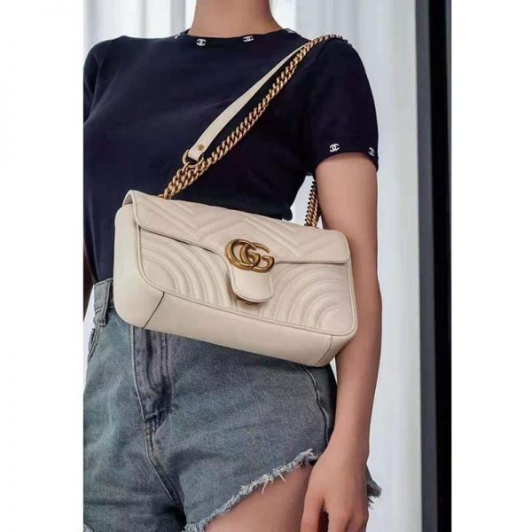 Gucci GG Women GG Marmont Small White Matelassé Shoulder Bag Double G (16)
