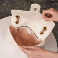 Gucci GG Women GG Marmont Small White Matelassé Shoulder Bag Double G