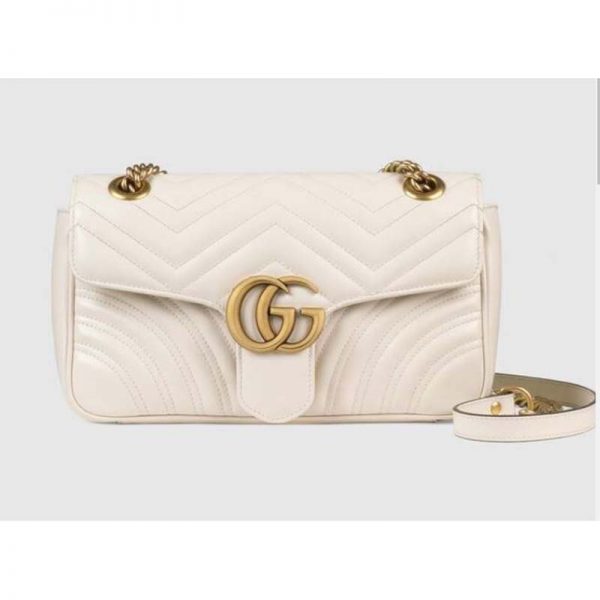 Gucci GG Women GG Marmont Small White Matelassé Shoulder Bag Double G