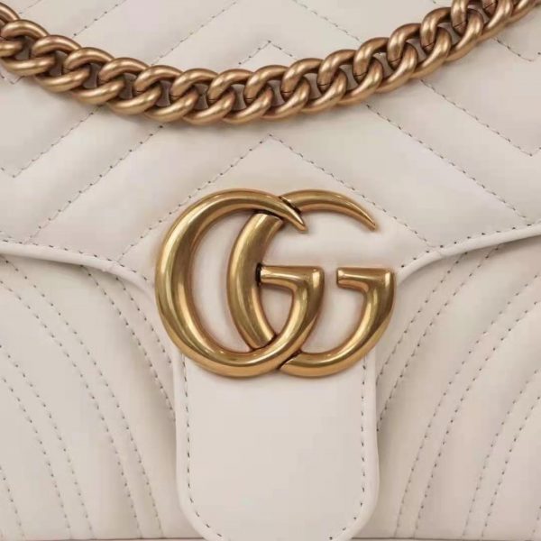 Gucci GG Women GG Marmont Small White Matelassé Shoulder Bag Double G (6)