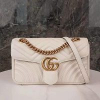 Gucci GG Women GG Marmont Small White Matelassé Shoulder Bag Double G