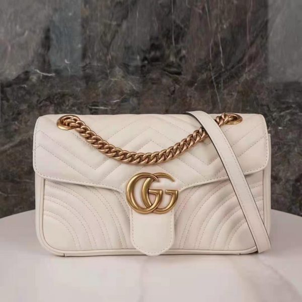 Gucci GG Women GG Marmont Small White Matelassé Shoulder Bag Double G (7)